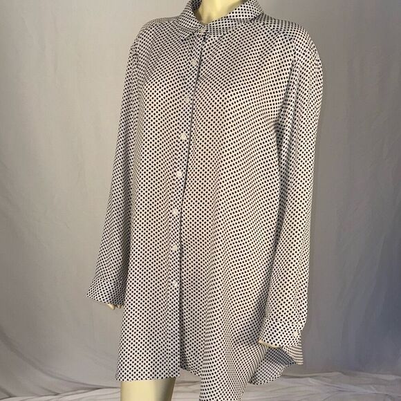 Como Blu Black and White Polka Dot Long Sleeve Chiffon Button Down Shirt Size 3X - Picture 9 of 12